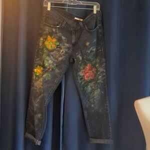 Hand painted Red Tag Levis Boyfriend Distressed  Jeans